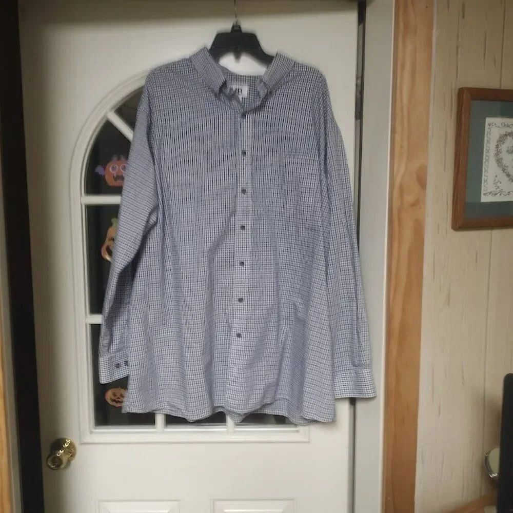 Harbor Bay Black Blue Plaid Long Sleeve Button Down Shirt Size Men's 2XL Tall